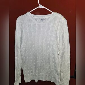Croft & Barrow Size M Ivory White Cable Knit Sweater Long Sleeve Cotton